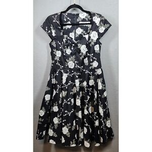 Hell Bunny Dress Womens XL Fit Flare Rose Floral Vintage Pockets Retro Pinup
